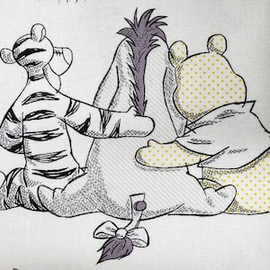 Pre-cut PLEASE read description. 100 % cotton. PRICED by the 1/2 yard. Winnie-the-Pooh Piglet Tigger Eeyore.  Lg print, super clean simple