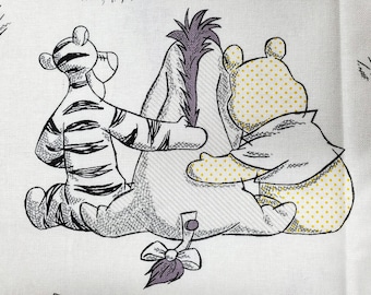 Pre-cut PLEASE read description. 100 % cotton. PRICED by the 1/2 yard. Winnie-the-Pooh Piglet Tigger Eeyore.  Lg print, super clean simple