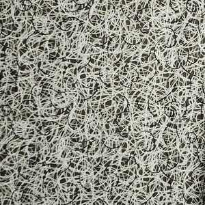 May include: Abstract pattern with white lines and swirls on a dark brown background.