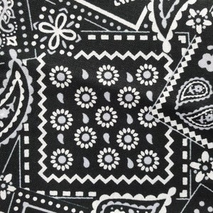 Black and white with a touch of gray bold bandana print   100% cotton Quilting fabric PRICED by the 1/2 yard cut on order.