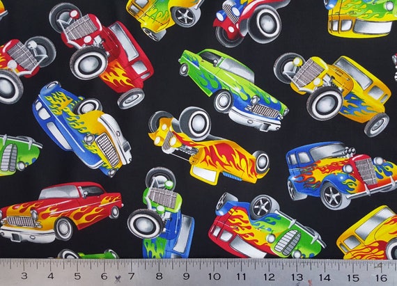 100/% Cotton Fabric Timeless Treasres Vintage American Hot Rod Car Pickup Vehicle