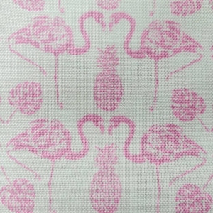 Pre-cut FAT quarter 1/4 yard. White baby pink flamingo pineapples pineapple leaves leaf. 100%  cotton quilting fabric