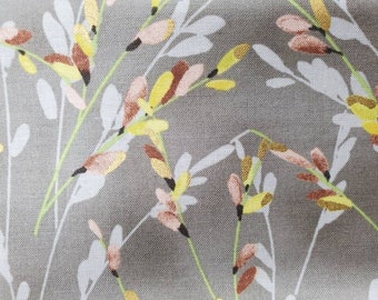 100% quilting cotton, Hoffman.   Harvest Homecoming beige and gold metallic. PRICED by the 1/2 yard.  Organic earthy botanical