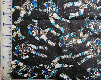 100% cotton Quilting fabric PRE-CUT 1/2 yard, dancing astronaut astronauts on deep black stary background