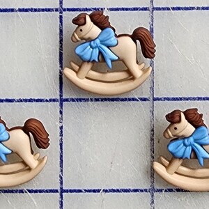 Colorful fun blue bow rocking horse.  Nice detail.  3 Fun  shanked shank buttons,  scrap book.  Just too cute. 3D