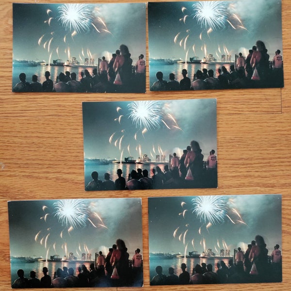 First Lesbian & Gay Pride Fireworks on Christopher Street Pier post cards. June 25, 1989 photographed and signed by Gail Goodman. Set of 5.