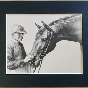 Brown Jack Rugged Individualist with Jockey Steve Donahue by CW Anderson print from 1940&#39;s.  Alexander Stakes Ascot Winner for six years