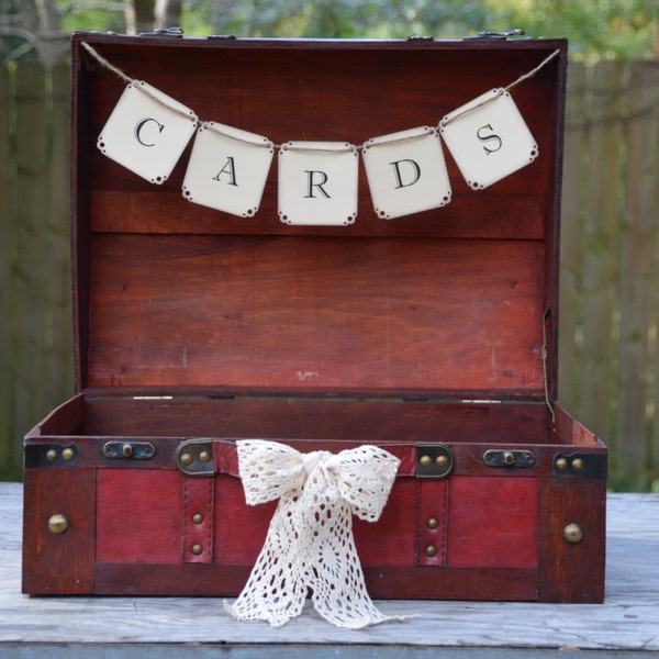 Suitcase card box, red suitcase card holder, vintage style suitcase