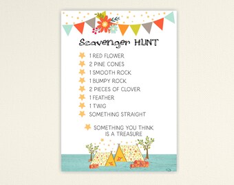 Camping Scavenger Hunt Card: Printable Party Game (Instant Download)