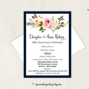 Navy Blue Rose Anniversary Invitation: Vow Renewal (Digital Download)