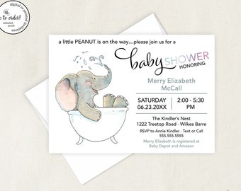 Neutral Elephant Baby Shower Invitation: Little Peanut (Digital Download)