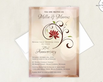 Coral 35th Vow Renewal Invitation, Wedding Anniversary Party Invitation, Coral Copper Fall Vow Renewal, Boho Post Wedding Reception Invite