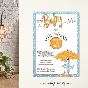 Neutral Baby Duck Shower Invitation, Blue Duck Baby Shower, Traditional Umbrella Baby Shower, Preppy Baby Shower, Duck Baby Sprinkle