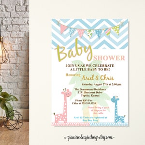 Dschungel Neutrale Baby Shower Einladung, Giraffe Baby Shower Einladung, Paare Baby Shower Einladung, Gender Reveal Baby Shower Einladung
