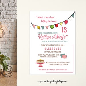 13th Birthday Invitation, Sleepover Party, Slumber Party Invite, Tween to Teen Birthday Party, Tween Teenager Party Invitation, 12th, 14th
