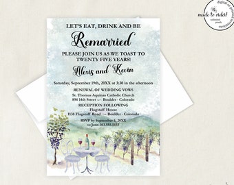Eat Drink Marry Vow Renewal Invitation, 25th Anniversary Celebration Invitation, Renewing of Wedding Vows, Wine Themed Vow Renewal, Digital