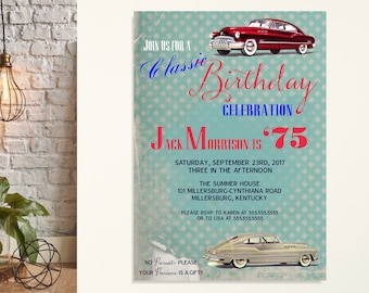 Classic Car Birthday Invitation: Men's Printable Invite (Digital)