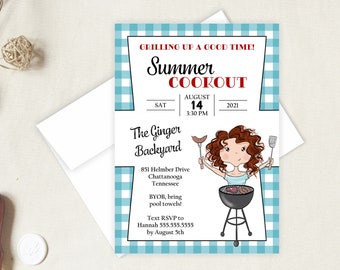 Summer Cookout Invitation: Backyard BBQ Party (Digital File)