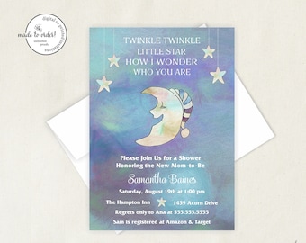 Twinkle Moon Baby Shower Invitation, Man in The Moon Baby Shower, Moon & Stars Baby Shower, Twinkle Twinkle Baby Shower, Blue Moon Baby