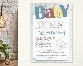 Baby Sip and See Invitations: Bunny Rabbit Design (Digital File)