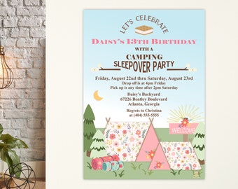 Camping Sleepover Birthday Invitation: Under the Stars Party (Digital File)
