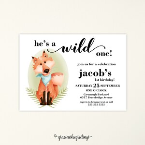 Wild One Birthday Party Invitation | Wild One Invite | 1st Birthday | Foxy Birthday Party | He&#39;s a Wild ONE | Wild Thing | She&#39;s a Wild ONE