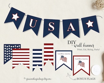 DIY Amerikanische Flaggen Girlande: 4th of Jul Party Deko (Digitaler Download)