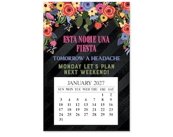 2027 Fiesta Magnet Calendar, Mexican-Inspired Desk Planner, Spanish Kitchen Decor, 4x6 Mexican Flower Design