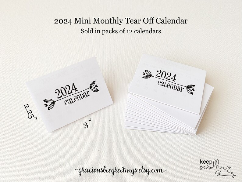 2024 Mini Tearoff Calendar 2024 Monthly Tearoff Calendars Etsy UK