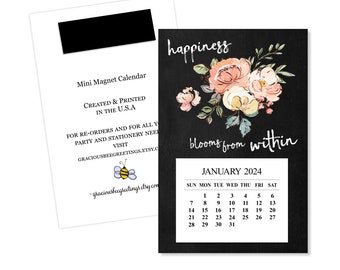 2024 Happiness Blooms Magnet Calendar, 2024 Happiness Desk Calendar, 2024 Small Calendar with Magnet, 2024 Inspirational Desk Calendar, Gift