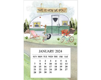 2024 Camper Trailer Magnet Calendar, 2024 RV Desk Calendar, 2024 Retro RV Mini Fridge Calendar, 2024 This is How We Roll Fridge Calendar