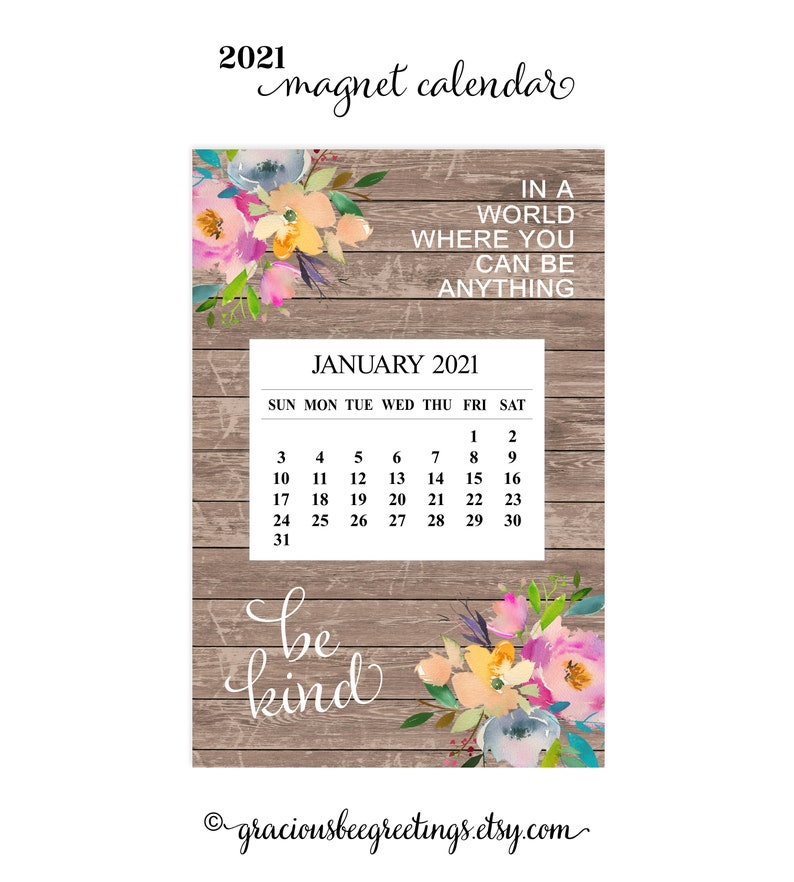 2021 Be Kind Calendar with 2021 Calendar 2021 Etsy