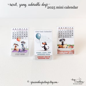 Mini calendario de escritorio de dibujos animados de perros 2025, calendario de perros tontos 2025 con estuche, calendario de amantes de los perros 2025, mini tarjetas de calendario 2025, regalo navideño