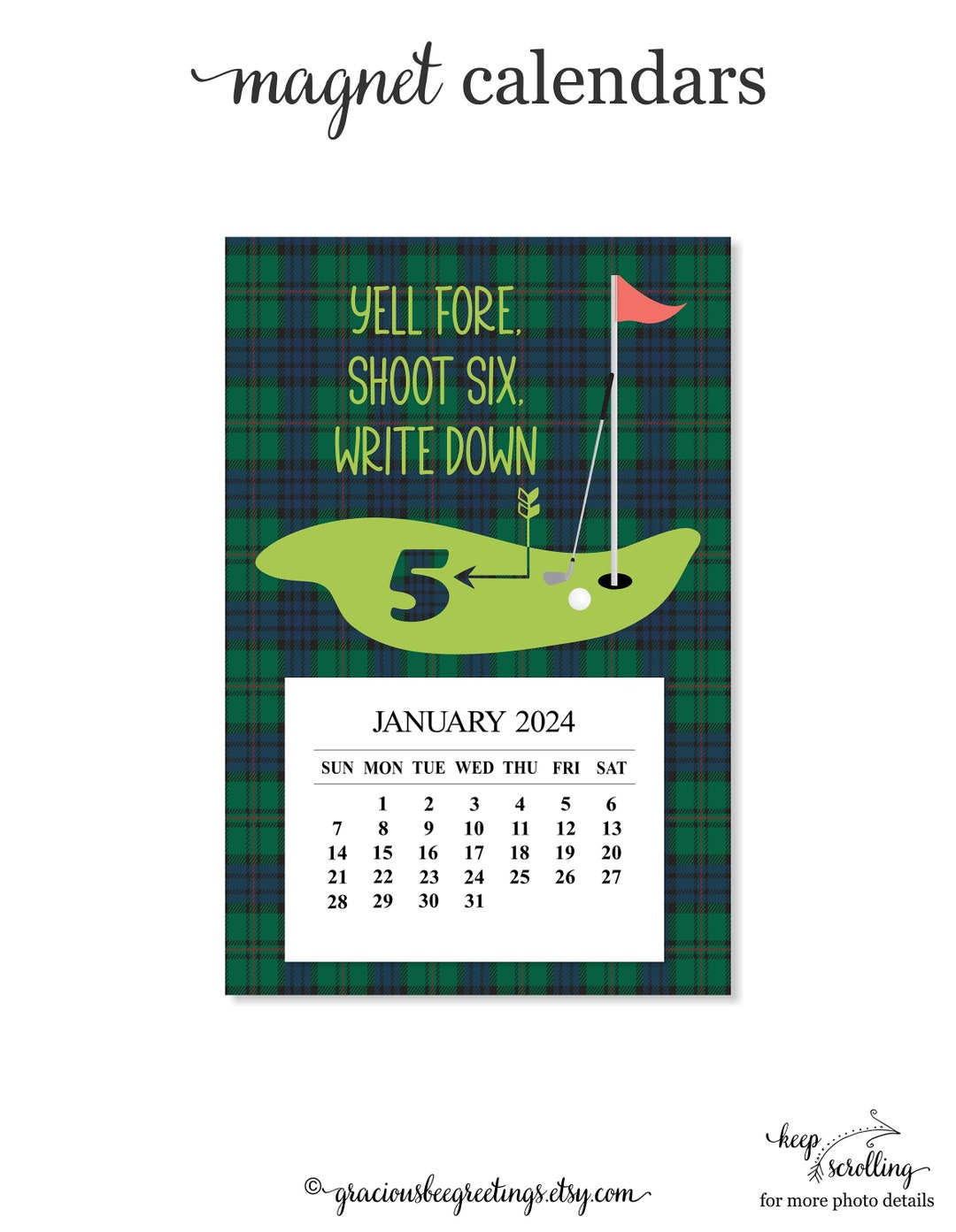 2024 Golf Refrigerator Calendar 2024 Golf Desk Etsy