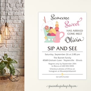 Girl Sip and See Invitation: Baby Meet and Greet (Digital File)