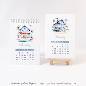 Personalized Beach House Calendar 2026: Coastal Watercolor Art Desk Planner
