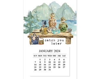 2024 Boys Fishing Magnet Calendar, 2024 Fishing Desk Calendar, 2024 Lake Fishing Calendar, Lake Life, Stocking Stuffer, Gifts for Grandsons