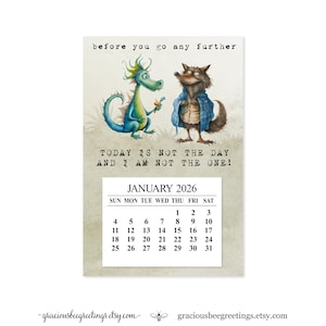 Funny Dragon & Fox 2026 Calendar: Whimsical Fridge Magnet or Desk Easel
