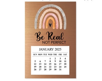 2025 Boho Rainbow Inspirational Magnet Calendar, 2025 Be Real Not Perfect Inspiration, 2025 Be Real Calendar, Fridge Calendar