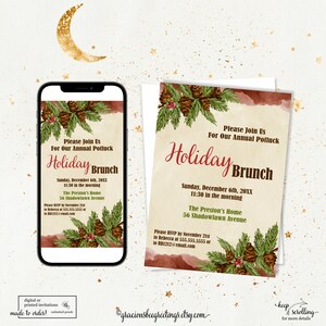 Holiday Christmas Brunch Invitation, Christmas Party Luncheon Invite, Xmas Pot Luck Dinner, Holiday Open House, Holiday Birthday Party