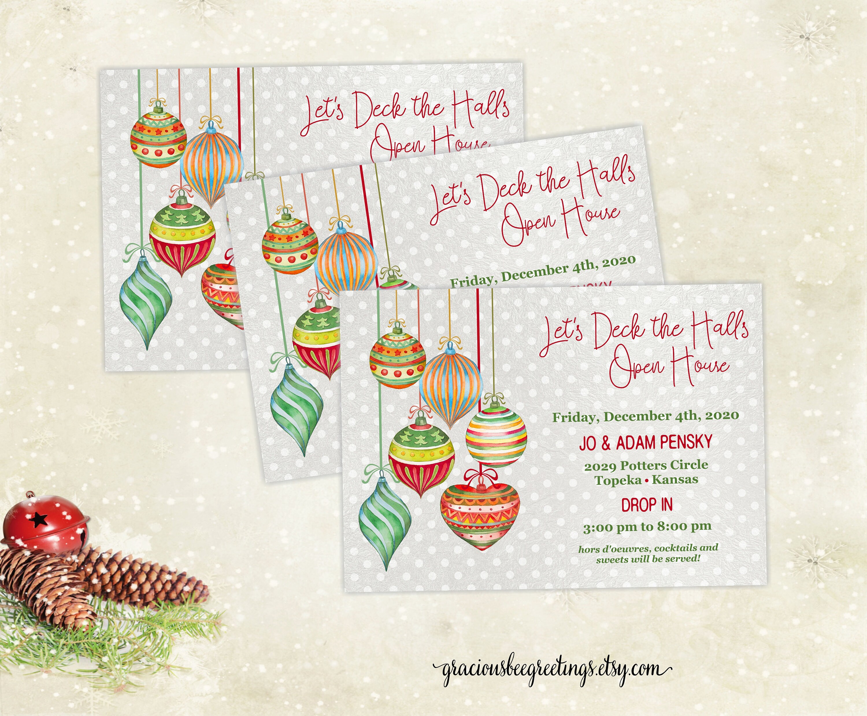 Invitación a la jornada de puertas abiertas de Deck the Halls: Fiesta  navideña (archivo digital) - Etsy México, image size:3000x2478