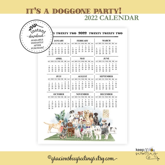 2022 dog themed instant download calendar 8 5x11 calendar etsy