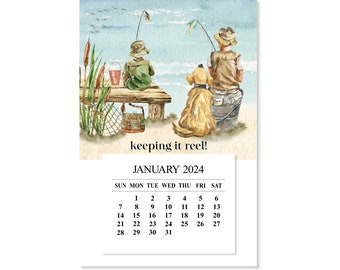 2024 Fishing Fridge Magnet Calendar, 2024 Fishing Desk Easel Calendar, 2024 Keeping it Reel Magnet Calendar, Kids, dogs, fishing calendar