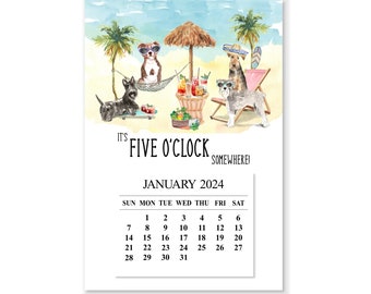 2024 Funny Dog Magnet Calendar, 2024 Dog Desk Calendar, 2024 Five O'clock Somewhere Calendar, 2024 Dog Beach Calendar, 2024 Party Calendar