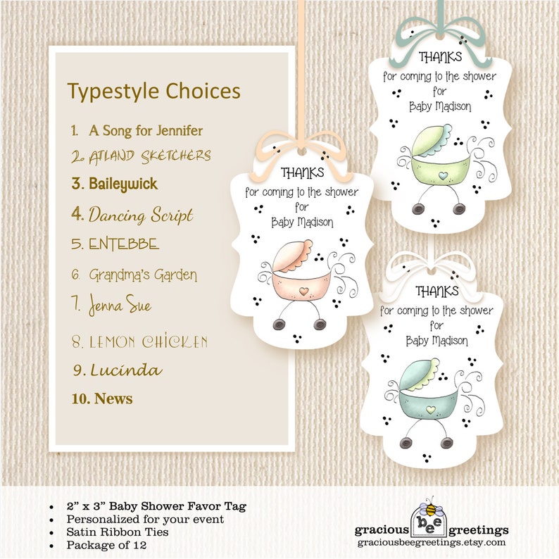 Pram Favor Tags Gender Neutral Tags Personalized Shower Favor Tags Pink Baby Shower Tags Baby Shower Favor Tag Baby Carriage Favor Tags