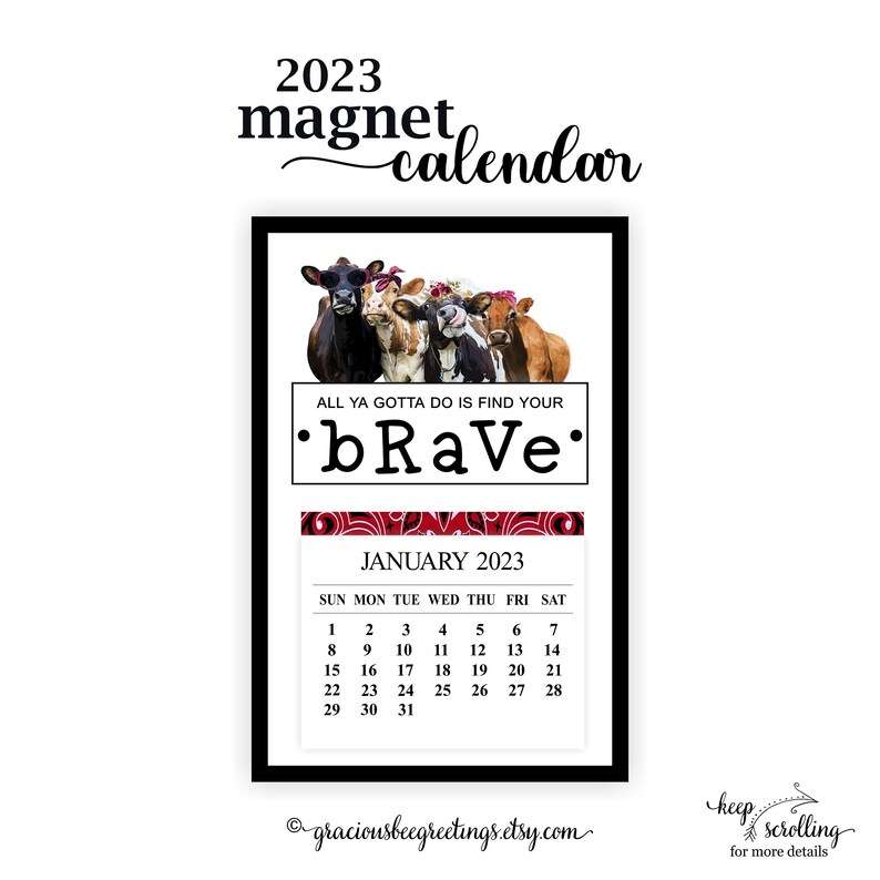 2023 Cow Refrigerator Calendar 2023 Mini Cow Calendar Etsy
