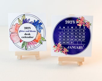 SALE 2024 Watercolor Bouquet Desk Calendar, Aquarelle 2024 Easel Calendar, 2024 Calendar with Easel, Botanical 2024 Calendar Cards, Gift