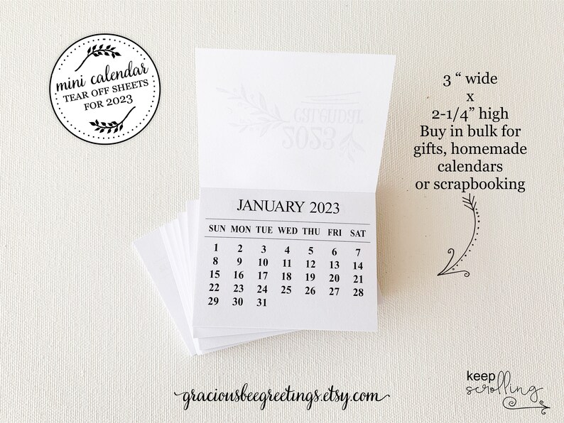 2023 Mini Tear off Calendar 2023 Monthly Tear off Calendars Etsy