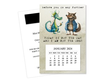 2024 Not Today Fridge Calendar, 2024 Not the One Desk Calendar, 2024 Dragon Magnet Calendar, 2024 Wolf Calendar, Whimsical Gift Calendar