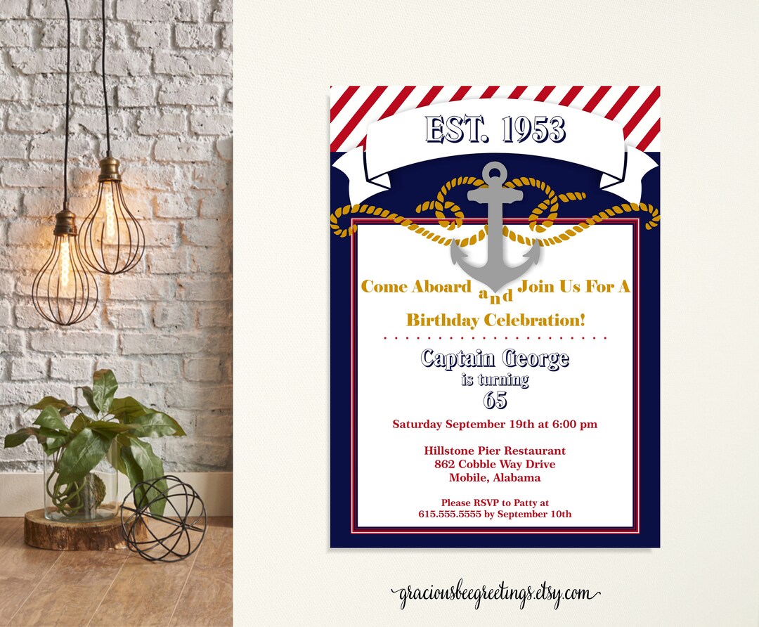 Nautical Birthday Party Invitations: Captain Theme (digital Printable ...